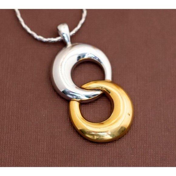 Vintage Twin Moons Silver & Gold Tone Necklace 20 inch by Monet - U13 - Picture 1 of 3